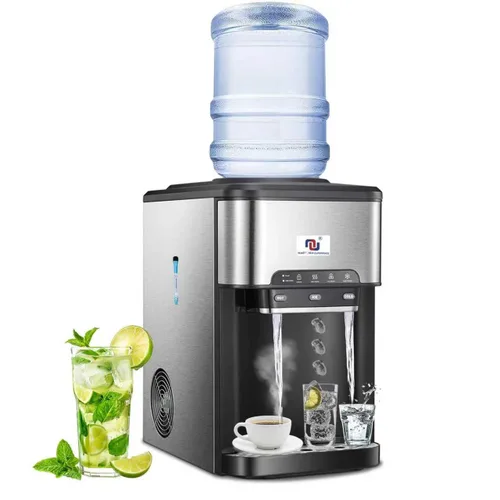 NUNET Máquina de Hielo Portátil 3 en 1 Dispensador de Agua de Encimera Máquina de Hielo Incorporada 44 libras de Hielo Diario Carga Superior