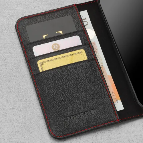 Miniatura 5 de TORRO Funda de cuero compatible con iPhone 11 – Funda de piel auténtica con tarjetero y función atril (negro)