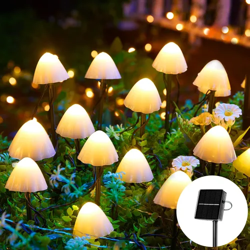 Miniatura 10 de Guirnalda de luces solares de libélula para exteriores, 20.8 pies, 30 luces LED impermeables con energía solar, 8 modos de luces decorativas