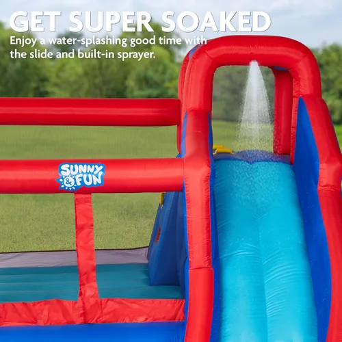 Miniatura 7 de Sunny & Fun Big Time Bounce-A-Round - Parque inflable de tobogán acuático – Resistente para diversión al aire libre – Pared de escalada, tobogán