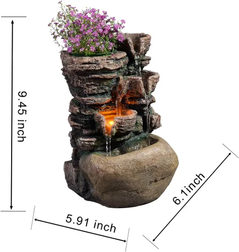 Miniatura 2 de Haobos Fuente interior de 4 tazones Rockery con sonido calmante para decoración de hogar y oficina con una pequeña maceta de plástico para cultivar