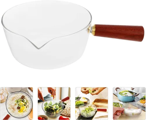 Miniatura 6 de BESTonZON Cacerola de leche de vidrio calentador de mantequilla olla de fusión de dulces olla de cocción con mango de madera transparente