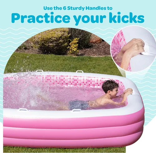 Miniatura 6 de Inflable para niños y adultos de 90 x 60 pulgadas (7.5 x 5 pies) con suelo acolchado suave, asas y drenaje, piscina para niños, piscina grande