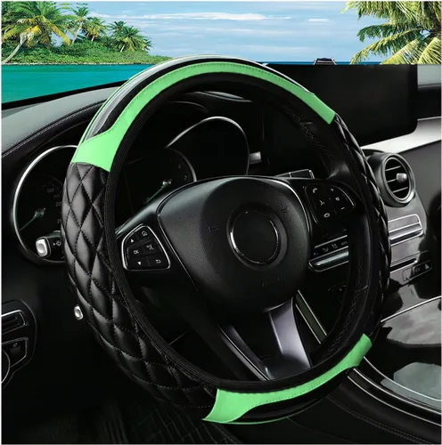 Miniatura 12 de Funda para volante de automóvil, 14.5 a 15 pulgadas, de piel antideslizante, diseño cómodo y seguro, accesorios universales para volantes