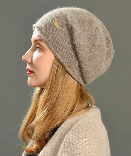 Miniatura 3 de jaxmonoy Gorro de punto holgado de cachemira para mujer, gorro de invierno suave y cálido de lana para mujer