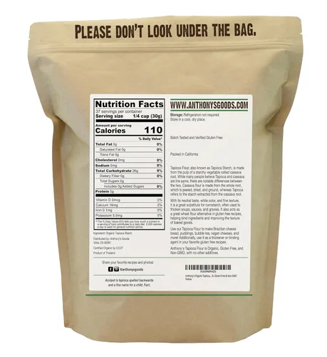Miniatura 2 de Anthony's Harina de Tapioca Orgánica, 2.5 lb, Sin Gluten, Sin OGM