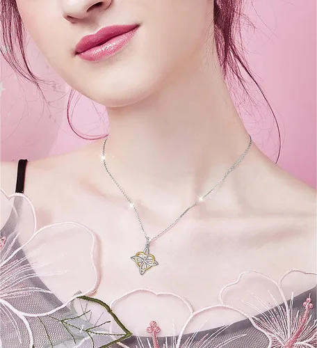 Miniatura 72 de FLYOW Collar con colgante de nudo celta de plata de ley 925 de buena suerte irlandés para mujer, regalo de cumpleaños y graduación