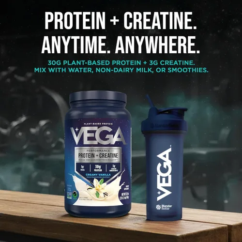 Miniatura 11 de Vega Protein + Creatina - 30 gramos de proteína a base de plantas, sabor a vainilla, 20 porciones, 3 gramos de creatina, 5 gramos de BCAA, vegano