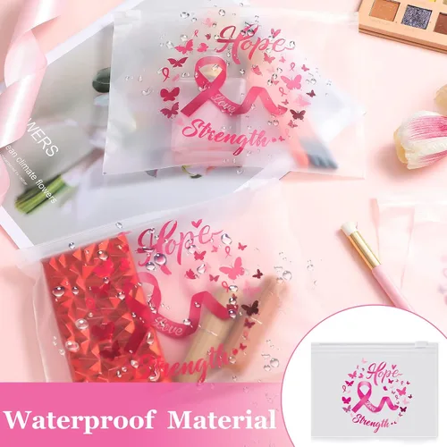 Miniatura 4 de 60 bolsas de maquillaje para concientización sobre el cáncer de mama, bolsas de cosméticos de cinta rosa, regalos para mujeres y niñas, bolsa
