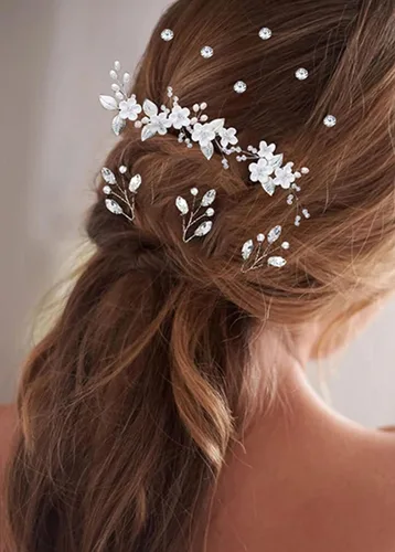 Miniatura 2 de Accesorios para el cabello para mujer, juego de horquillas de boda, joyería para mujer, flor plateada, pinzas de perlas, novias, tocados, damas