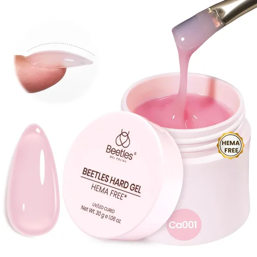 Beetles - Gel duro para uñas sin HEMA, 1.06 onzas, 9 en 1, color rosa gelatina, con lámpara UV LED, gel endurecido, para extensión de uñas y alta