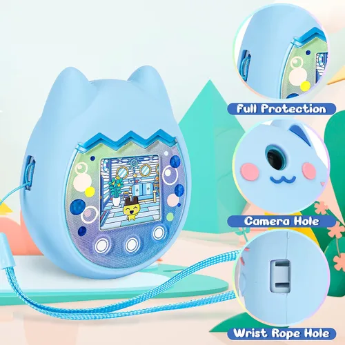 Miniatura 4 de Funda de transporte y funda de silicona compatible con la máquina de juego virtual Tamagotchi Pix para mascotas, (5 en 1) Funda de silicona para Azul
