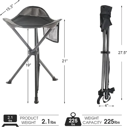 Miniatura 3 de Portal Taburete de trípode plegable alto para acampar al aire libre, caminar, caza, senderismo, pesca, viajes, soporta 225 libras Negro