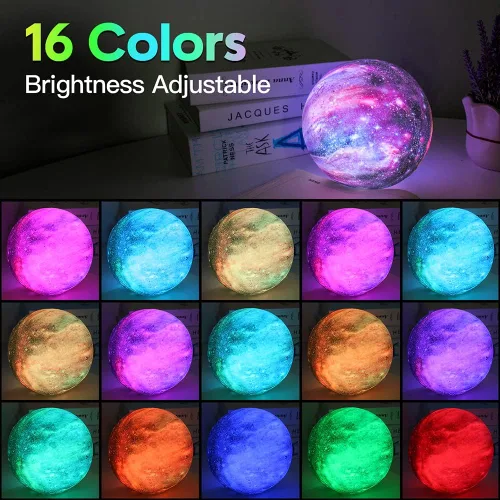 Miniatura 4 de BRIGHTWORLD Lámpara de luna, lámpara Galaxy, 5.9 pulgadas, 16 colores, LED 3D, luz de luna, control remoto y táctil, luz nocturna de luna