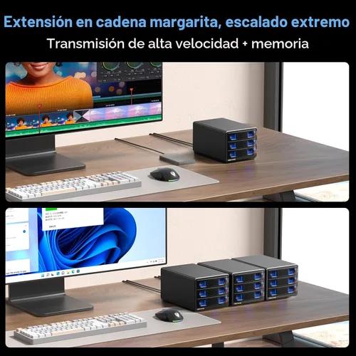 Miniatura 5 de CENMATE Caja de disco duro de 3 bahías con ventilador de refrigeración para HDD/SSD SATA de 2.5"/3.5" con USB A/C 3.0, compatible con 60 TB