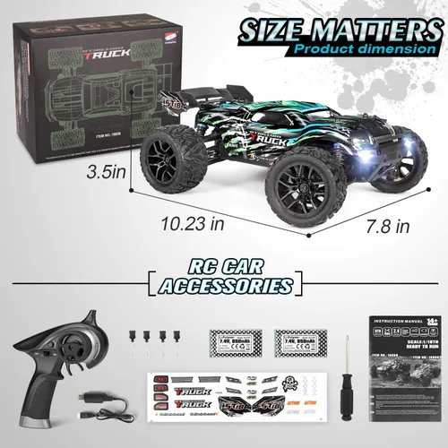 Miniatura 7 de HAIBOXING - Autos de control remoto Hailstorm, 36+ km/h de velocidad alta, 4WD, escala 1:18, resistente al agua, truggy de control remoto