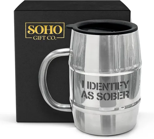 Miniatura 6 de GALVANOX Taza de cerveza aislada de acero inoxidable con asa y tapa para sorber (para Navidad/cumpleaños/día del padre) I Identify As Sober