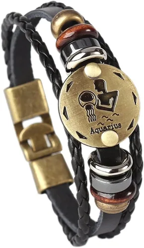 Miniatura 43 de Hamoery Pulsera de cuero de aleación punk para Constellation trenzada pulsera pulsera brazalete