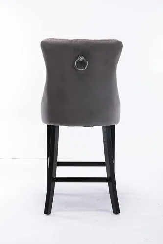 Miniatura 10 de Juego de 2 taburetes de bar de altura de mostrador, sillas de comedor tapizadas de terciopelo con ribete de cabeza de clavo, patas de madera, Gris