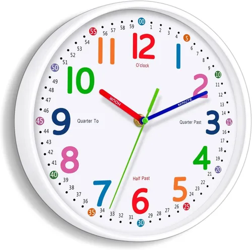 Reloj de Pared Silencioso para Niños – Sin Tictac, Funciona con Pilas, Ideal para Enseñar la Hora y Decoración Elegante en Cualquier Habitación - 8
