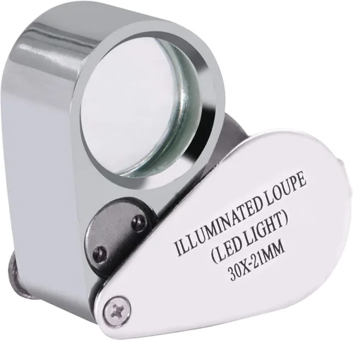 Miniatura 4 de Lupa de lupa de lente LED y UV iluminada 40X con construcción de metal y vidrio óptico con un estuche de transporte de viaje duradero y resistente