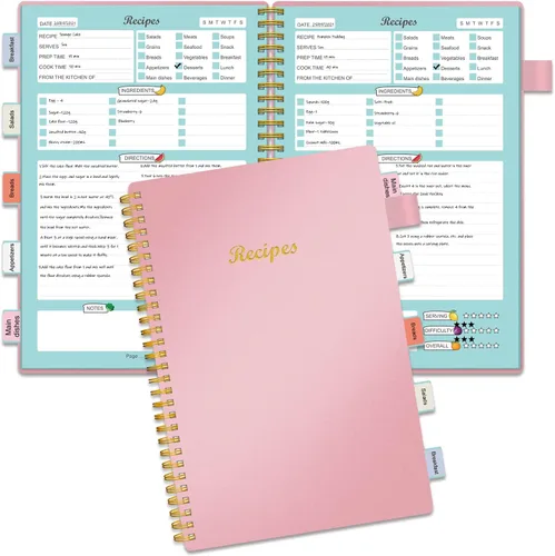 Miniatura 7 de Libro de Recetas para Escribir tus Propias Recetas, Cuaderno de Recetas en Blanco con Pestañas para Amantes de la Cocina Familiar, Organizador