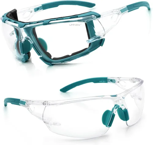 Miniatura 11 de UKNOW Gafas de seguridad – Lentes envolventes antivaho – Junta de espuma extraíble – Anteojos protectores ANSI Z87.1 – Resistente a los impactos
