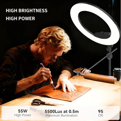 Miniatura 3 de Kit de Luz de Anillo Grande con Soporte de 79", [Nueva Versión] 55W 6700K Regulable, Trípode de Luz de Anillo LED Grande de 18", Soporte Doble