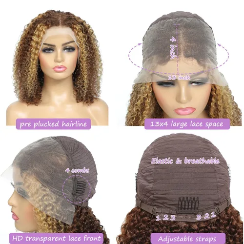 Miniatura 30 de Pelucas con malla frontal de onda profunda 13x4, cabello humano pre-sacado, 180% de densidad, 9A, sin pegamento, pelucas de cabello humano mojadas