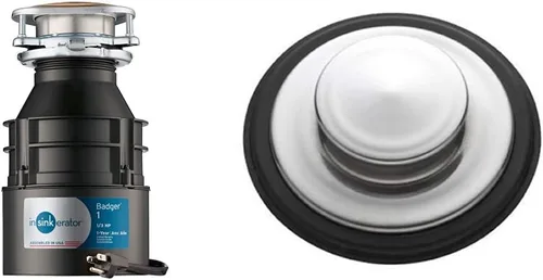 InSinkErator Triturador de basura con cable, tejón 1, 1/3 HP alimentación continua y tapón de fregadero para trituradores de basura, acero