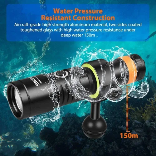 Miniatura 5 de ORCATORCH D530V - Luz de video de buceo de 1000 lúmenes, ángulo de haz de 120 grados, luz de fotografía de buceo bajo el agua de 492.1 ft con Luz