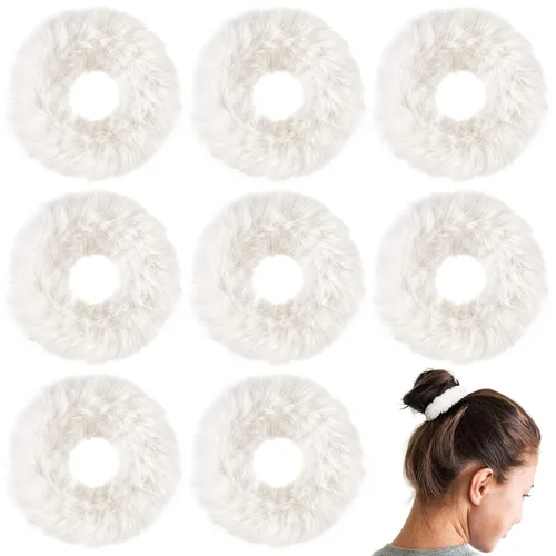 Miniatura 8 de OIIKI 14 bandas elásticas para el cabello con pelo sintético de conejo, bandas elásticas para coleta de caballo para niñas y mujeres, accesorios