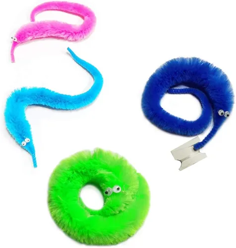 Miniatura 9 de SHENGSEN 24 piezas de juguetes de gusanos peludos, gusanos de cuerda para mascotas, gusanos peludos en cuerda, juguete de truco, regalos de fiesta