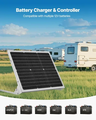 Miniatura 4 de VEVOR 50W 12V Cargador Lento y Mantenedor para Batería Solar, Cargador de Batería de Panel Solar Mono con Controlador MPPT Mejorado y Soporte