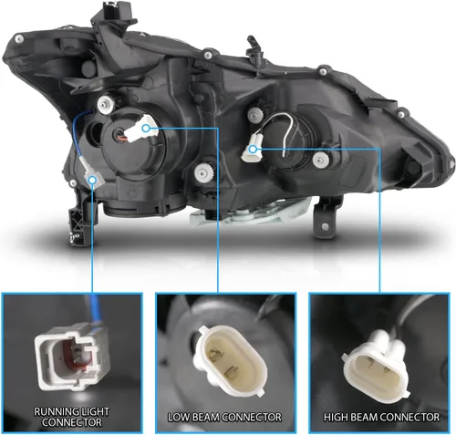 Miniatura 5 de AmeriLite Juego de faros delanteros cuadrados negros para Nissan Altima de 4 puertas sedán 2013-2015, lado del pasajero y del conductor