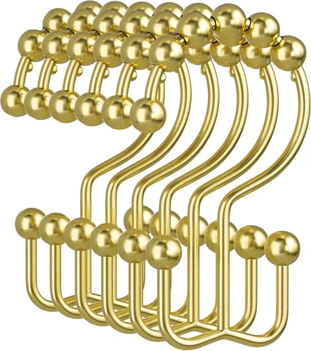 Miniatura 20 de Amazer Ganchos para cortina de ducha, anillos de cortina de ducha dobles de metal resistentes al óxido para ganchos de ducha enrollables, 12 anillos