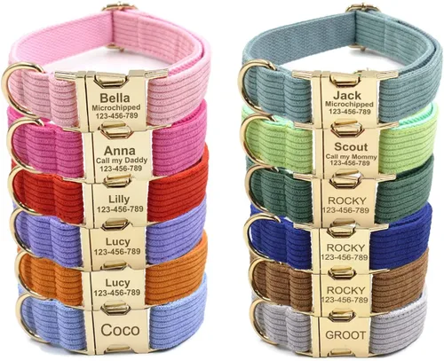 Collares de perro personalizados con hebilla metálica - Collares de mascota con nombre y número de teléfono personalizados para razas pequeñas,