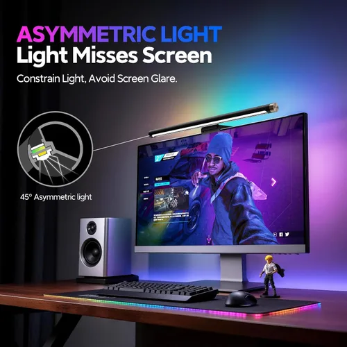 Miniatura 3 de LYMAX Barra de luz para monitor RGB, luz de monitor de computadora para cuidado de los ojos, 4 modos de retroiluminación ajustable, color y brillo