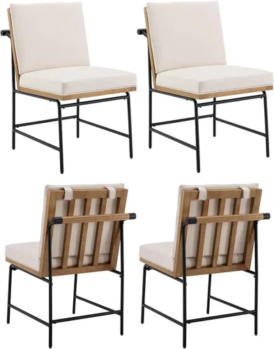 Miniatura 9 de Juego de 2 sillas de comedor modernas, tapizadas de piel sintética con marco de metal, cómodas sillas auxiliares de mediados de siglo para comedor