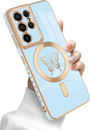 Miniatura 13 de Newseego Funda magnética para Samsung Galaxy S21 Plus 5G, bonita funda de lujo con borde chapado de mariposa para mujeres, niñas y hombres, TPU