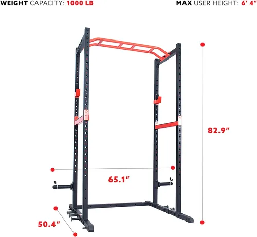 Miniatura 5 de Sunny Health & Fitness Power Zone Strength Rack Power Cage - 1000 LB Weight Capacity, Spotter Bar, Angled Pull-Up Bar, J-Hooks, Resistance Band