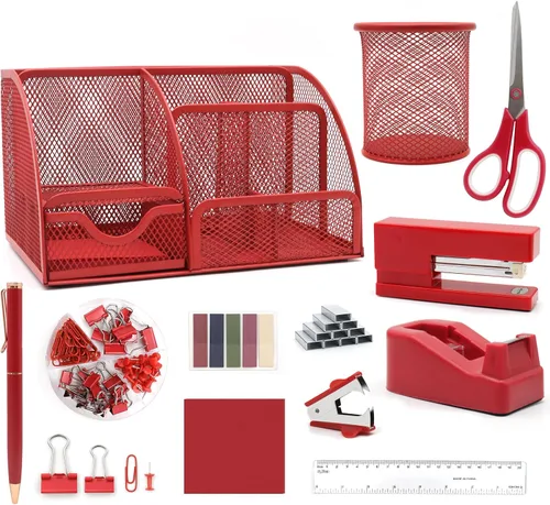 Miniatura 7 de Organizadores y accesorios de escritorio negros, juego de 12 piezas de suministros de oficina con soporte para bolígrafos, soporte de cinta