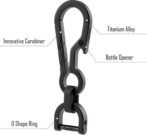 Miniatura 5 de KeyUnity KM14BK Titanium EDC Abridor de botellas Llavero Clip con anillo D y anillo dividido de titanio KA02BK BundleV