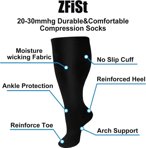 Miniatura 5 de ZFiSt - Calcetines de compresión de talla grande para pantorrilla ancha para mujeres y hombres, medias de compresión deportiva para enfermeras