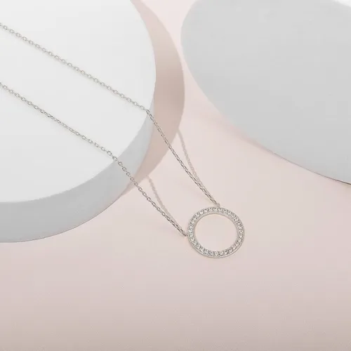 Miniatura 9 de PAVOI 14K Gold Plated Circle CZ Solitaire Necklace Elegant Bezel Pendant Dainty Cubic Zirconia Halo Choker Necklaces for Women