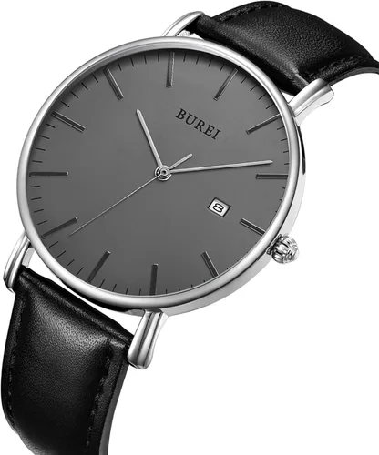 Miniatura 2 de BUREI - Reloj de pulsera analógico para hombre con fecha y correa de piel