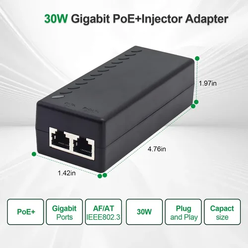 Miniatura 6 de Inyector Gigabit PoE+ para Ethernet, 30W 48V con 10/100/1000Mbps y cumplimiento IEEE 802.3af/at. Extienda la red hasta 100M (328 pies) Plug and