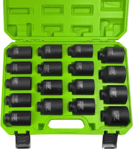 Miniatura 9 de SUNHZMCKP Juego de llaves de impacto de 1/2 pulgada, 66 piezas SAE estándar (3/8"-1-1/4") y métricas (8-24mm), kit de dados poco profundos/profundos