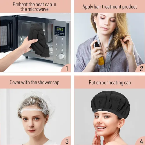 Miniatura 3 de Boloye - Gorro térmico de acondicionamiento profundo de linaza, sin cable, 100% seguro, para microondas, para cuidado del cabello natural y rizado