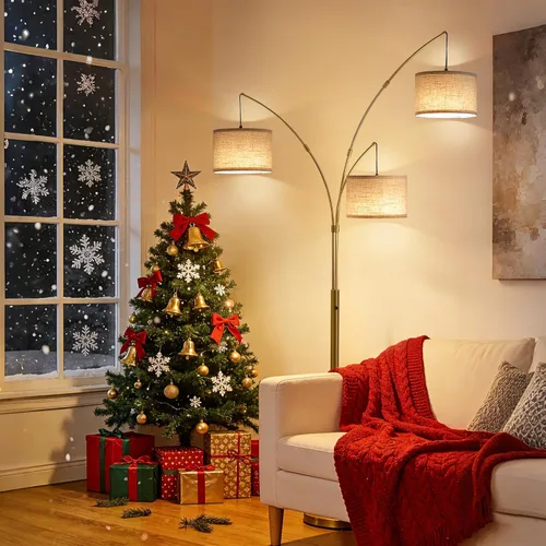 Miniatura 3 de Lámparas de pie doradas para sala de estar, lámpara de pie de arco súper brillante con control remoto, 3 lámparas de pie altas con regulación Sombra
